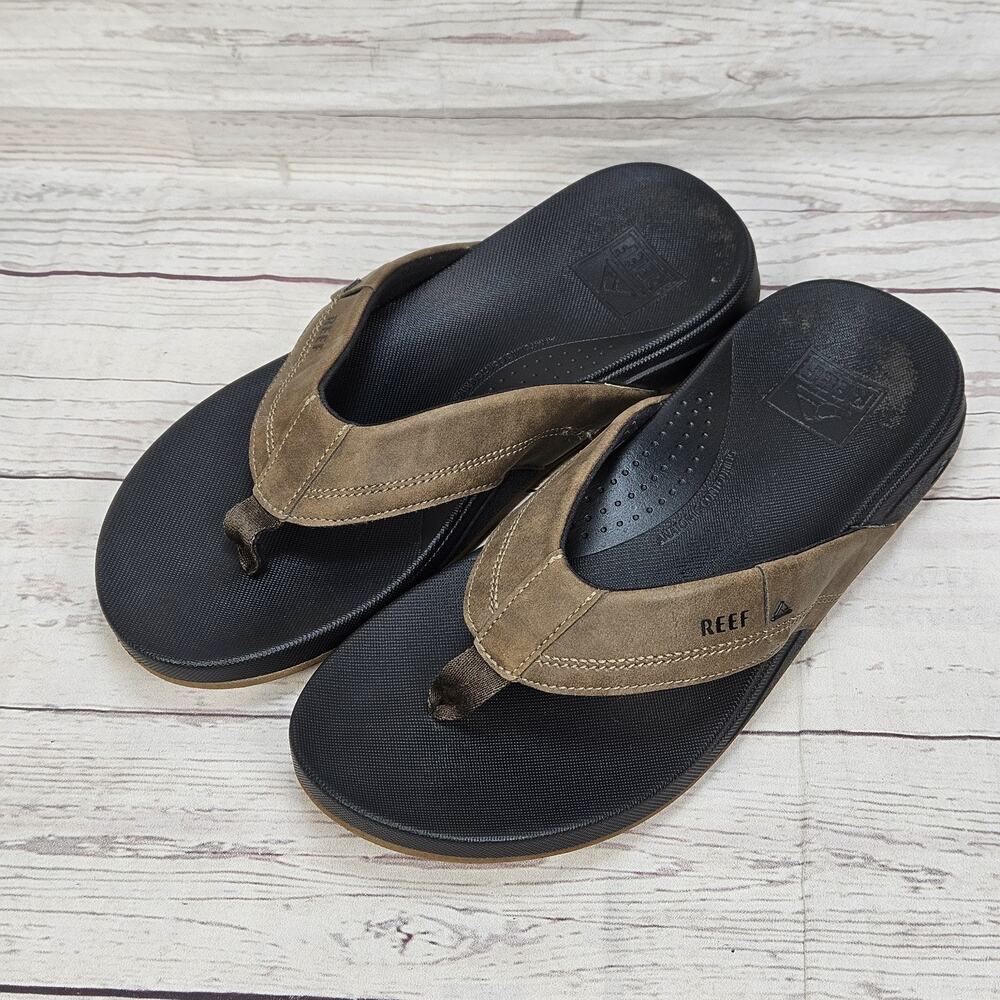 Reef Cushion Spring Brown Strap Black Sole Thong Flip Flop Slippers Men's Size 7